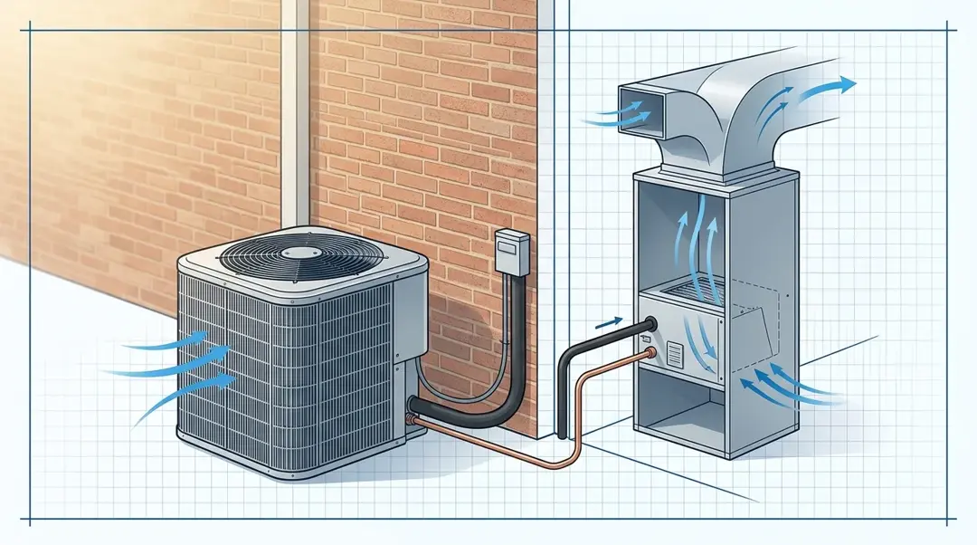 Folsom HVAC airflow and outdoor unit service illustration